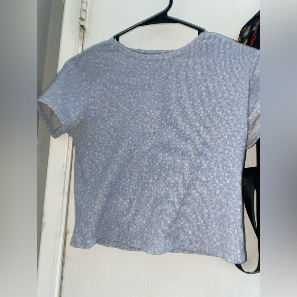 Blue and White Flower Cropped Top